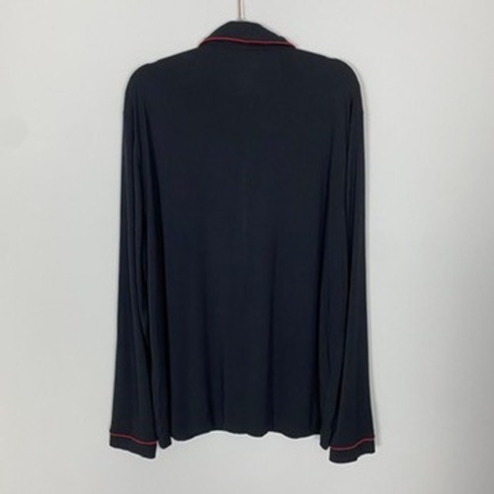 Tommy John Black Long Sleeve‎ Pajama Sleep Shirt Top Mens Large Red Trim Button - Picture 2 of 4